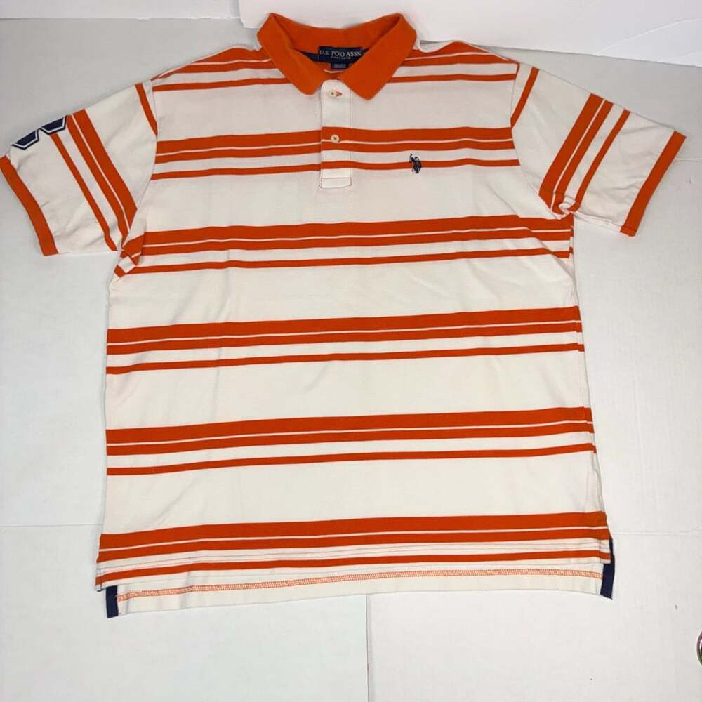 U.S. Polo Assn. Men's Orange and White Striped Short Sleeve Polo Shirt XL #3